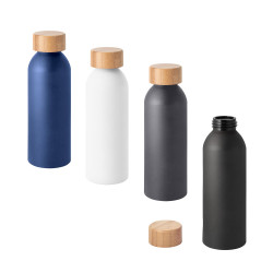 QUETA. Bouteille 550mL en aluminium avec bouchon en bambou personnalisé