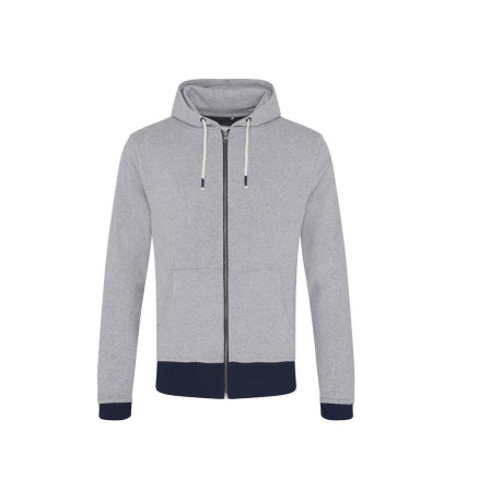 Sweat capuche zippé en coton recyclé vierge ou à personnaliser
