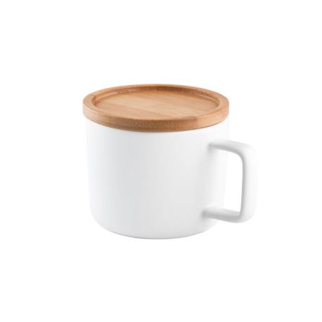 FANGIO. Tasse en céramique 250 ml avec couvercle et base en bambo