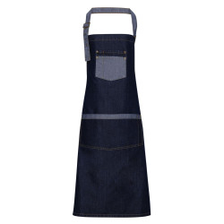 Tablier bavette denim contrasté Domain personnalisé
