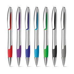 MILEY SILVER. Stylo à bille avec antidérapant vierge ou à personn